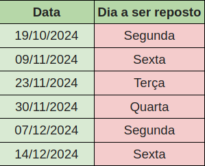 Calendário de sábados letivos 20242/2